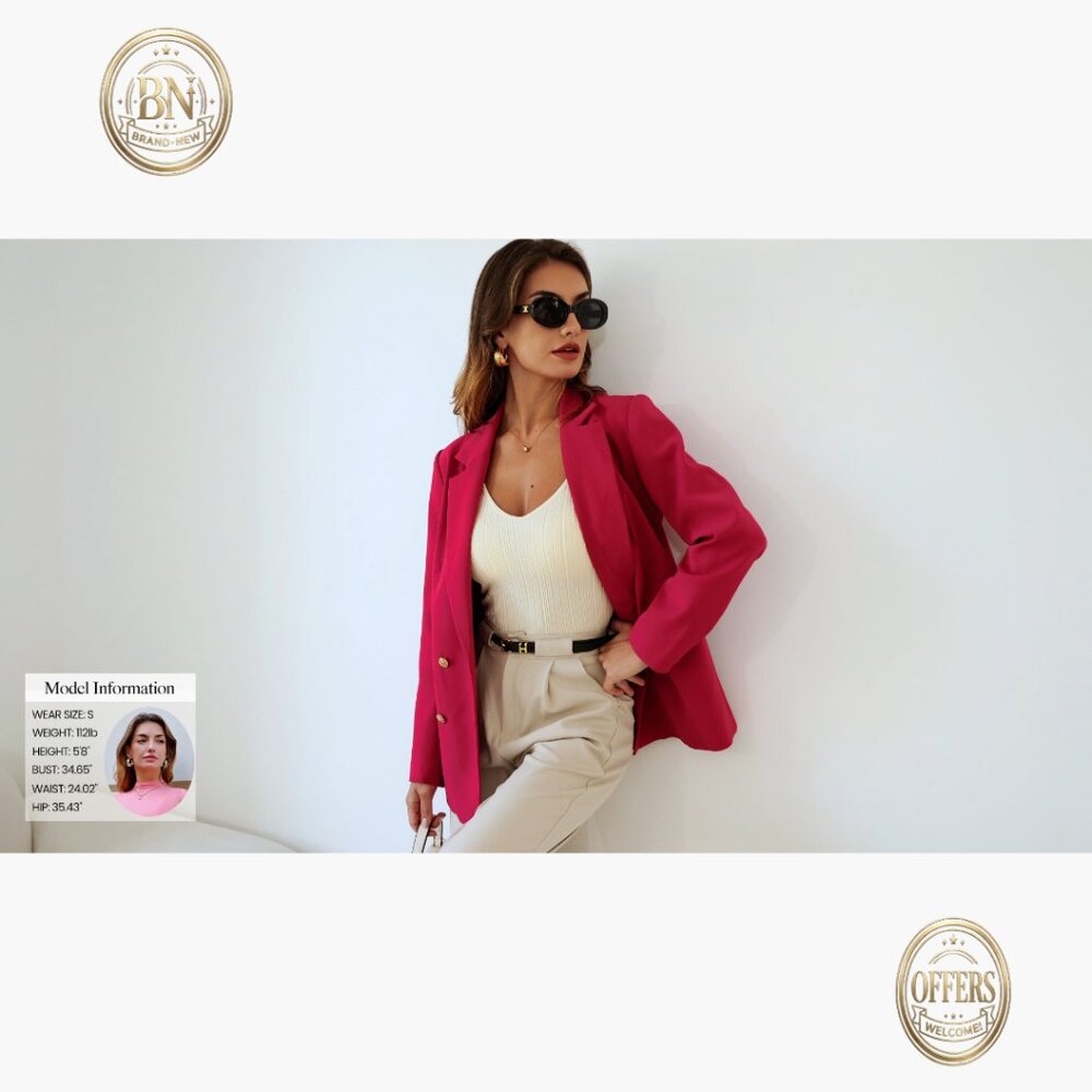 Double Breasted Polyester Blazer With Pockets For… - image 7